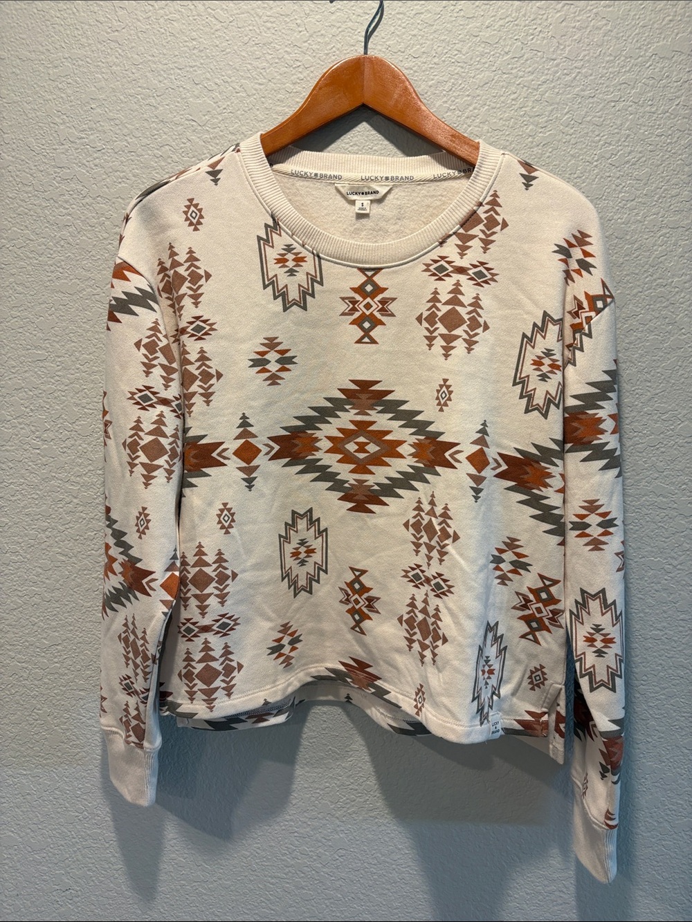 Lucky Brand Aztec-Print Crewneck Sweatshirt - Cream & Brown